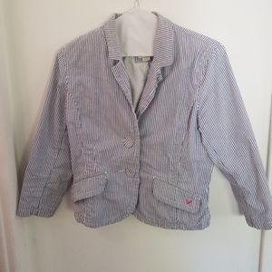 Blue and white striped blazer with small pockets